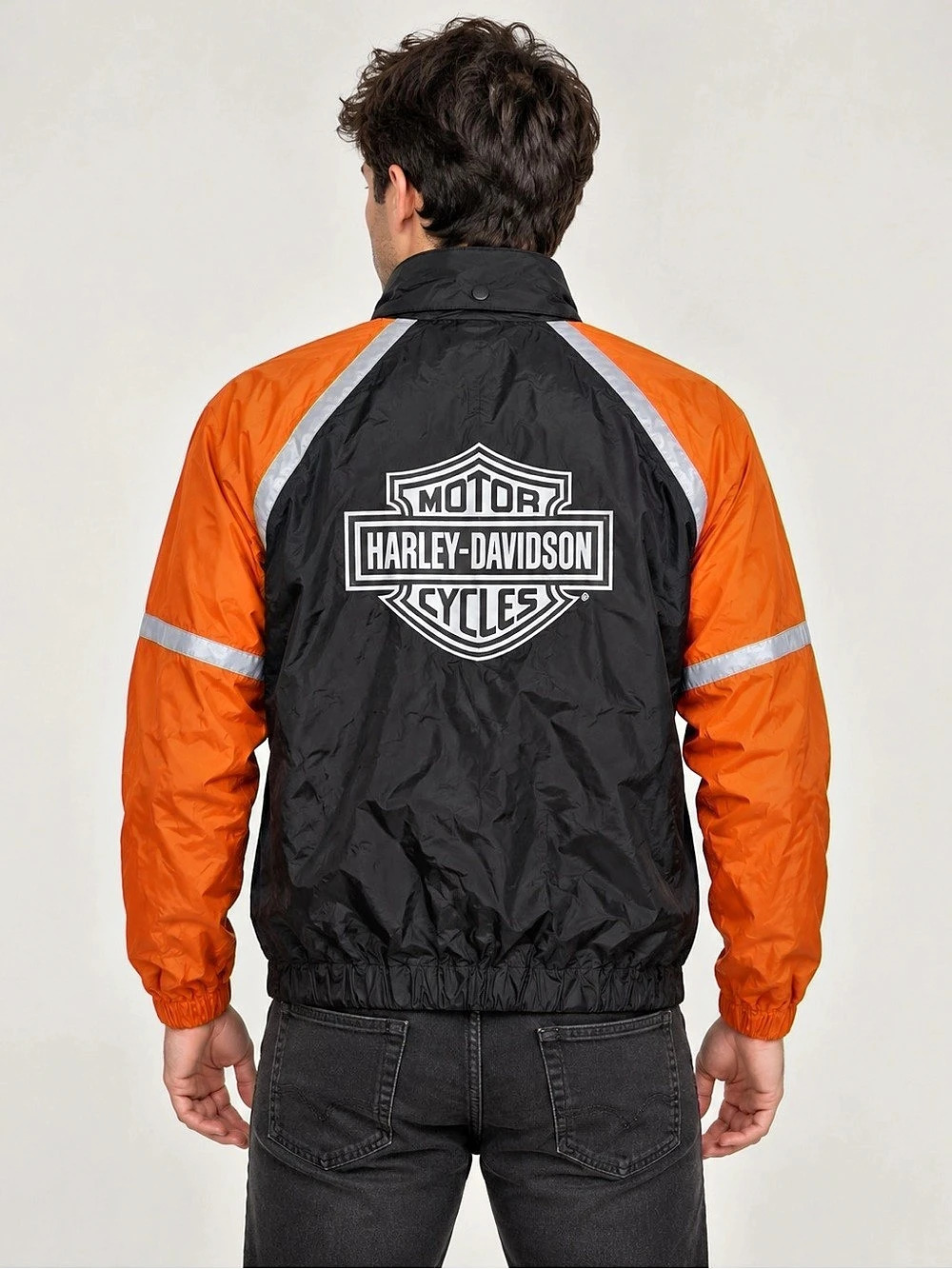 Harley-Davidson Men’s Small Black Orange Reflective Motorcycle Windbreaker